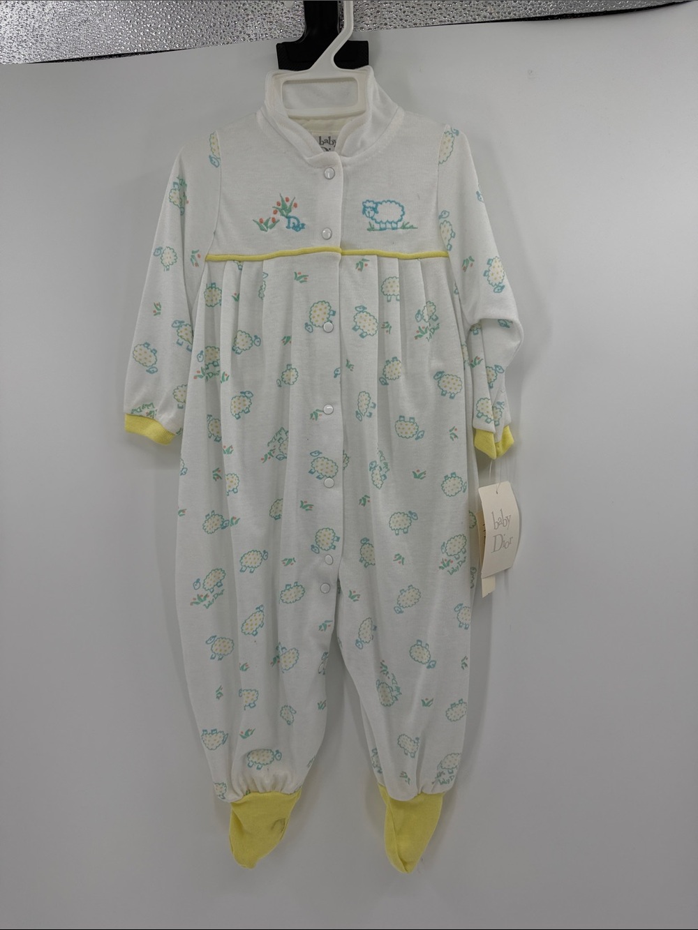 Baby Dior 80's Vintage Little Lamb One Piece - White/Green/Yellow - New with tag